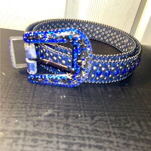 Blue Rhinestone Studded Belt